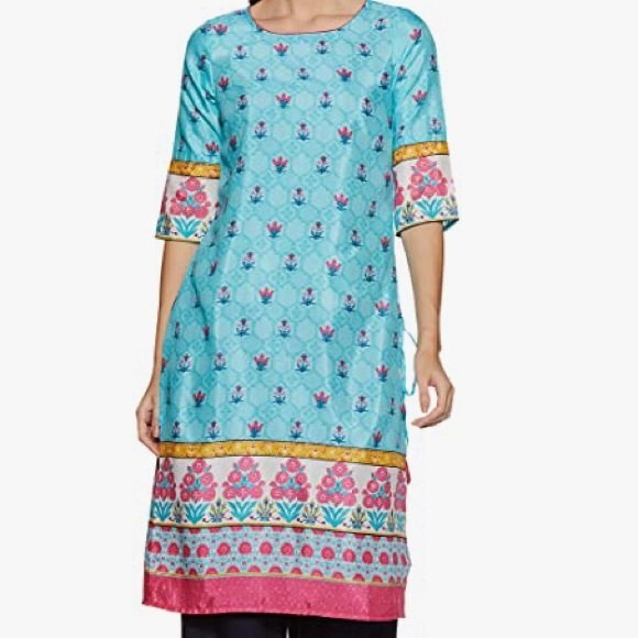 Aurelia XXL Blue Pink Kurta Beautiful Sheer Indian Attire - Picture 2 of 14